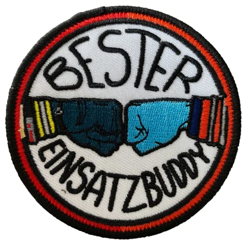 Polizeimemesshop Feuerwehr/Rettungsdienst Bester Einsatzbuddy Textil Patch mit Klett - Feuerwehr - Rettung - Einsatzbuddy - Rund von Polizeimemesshop