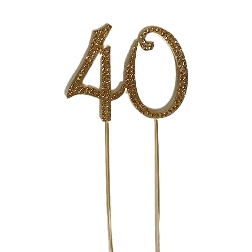 Polka Dot Sky Mittelgroße Kuchendekorationen zum 40. Geburtstag, mit goldfarbenen Strasssteinen, Kristall, Diamant, Tortenaufsatz für Mädchen, Frauen, Männer, Jungen, silberfarben, von Polka Dot Sky