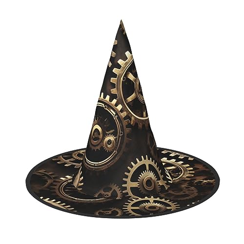 PoltEdaro Cooler Steampunk-Zahnrad-Druck, leichter Halloween-Hut, Hexenhut für Partys und Kostüme, Halloween-Zubehör von PoltEdaro