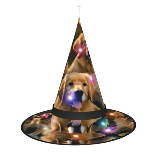 PoltEdaro Golden Retrievers Print Bezaubernder Halloween Hexenhut Halloween Kostüm Hut Hexen Dekor die leuchtet von PoltEdaro