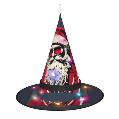 PoltEdaro Niedlicher Weihnachtsmann-Druck, bezaubernder Halloween-Hexenhut, Halloween-Kostüm, Hut, Hexen-Dekor, das leuchtet von PoltEdaro