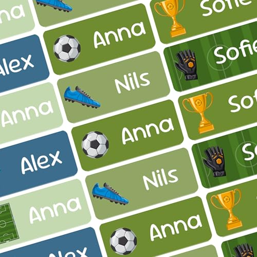 Polymedia Personalisierte Namensaufkleber für Kinder 120 Stück – Fußball-Design – Wasserfest & Spülmaschinenfest – Perfekt für Schule, Kita & Sport – Individuelle Sticker mit Namen von Polymedia