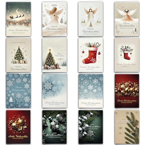 Polymedia Weihnachtskarten 16er Set DIN6 Klappkarten mit Umschlägen – Festliches Design, Premium Qualität – Weihnachts- und Feiertagsgrüße, stilvolle Grußkarten (Set2) von Polymedia