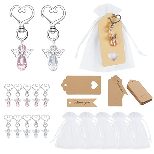 Pomeloone 30 Stücke Kreative Herz Schutzengel Schlüsselanhänger + Transparente Bonbontüte + Kraftpapier Geschenkanhänger für Party Weihnachtsdekoration, 15 Weiß + 15 Rosa Engel Anhänger Deko von Pomeloone