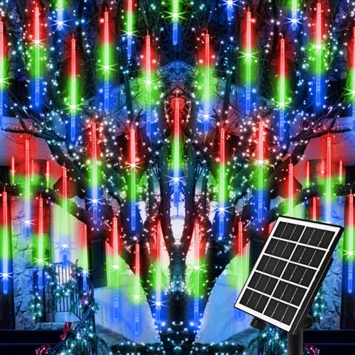 Meteor Dusche Lichter Solar Eiscreme Licht Schnee Fallen Regen Lichter Weihnachtsbaum Lichter 16 Rohre 16 Zoll 576LED Kaskaden Licht für Halloween Weihnachten Feiertagsfest Home Patio Dekor(Mehrfarbig von Pomelotree