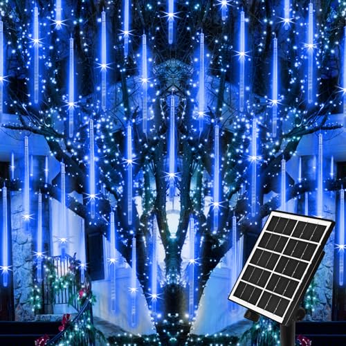 Meteor Dusche Lichter im Freien Solar Meteor Lichter Fallende Regen Lichter 16 Rohre 16 Zoll 576LED Kaskaden Schneefall Weihnachtslichter für Urlaub Hochzeit Party House Baum Mall Weihnachtsdekoration von Pomelotree