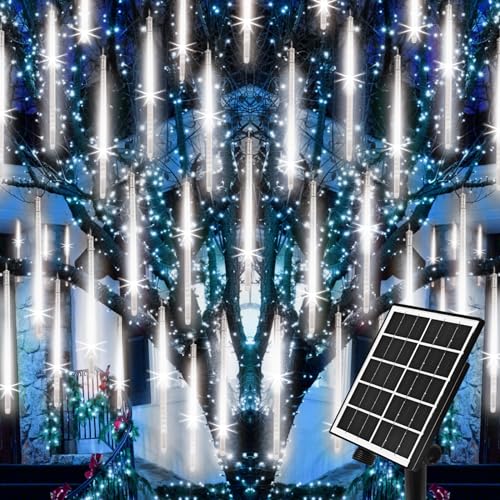 Meteor Dusche Lichter im Freien Solar Meteor Lichter Fallende Regen Lichter 16 Rohre 16 Zoll 576LED Kaskaden Schneefall Weihnachtslichter für Urlaub Hochzeit Party House Mall Weihnachtsdekoration(Weiß von Pomelotree