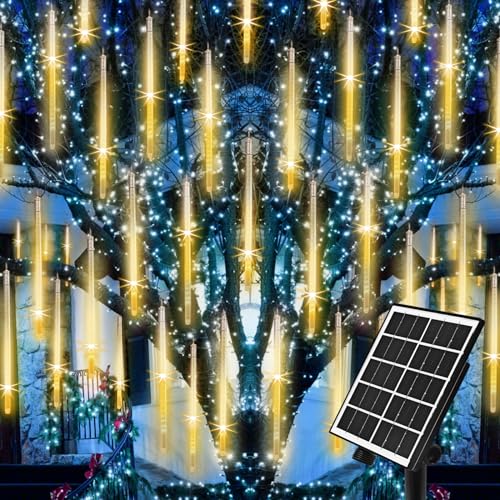 Meteor Dusche Regen Lichter Solar Weihnachtslichter im Freien fallende Regen Tropfen Lichter Schneefall Eis Cascading String Lichter 16 Rohre 16 Zoll 576LED für Hochzeit Urlaub Garten Dekor (Warmweiß) von Pomelotree