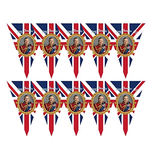 Britische Dekorationsparty - Krönung von König Karl III.Flagge Partydekorationen, 2023 Britische King Charles Union Jack-Flagge Wimpelkette British Union Jack Bunting Flag Flagge von Pomrone