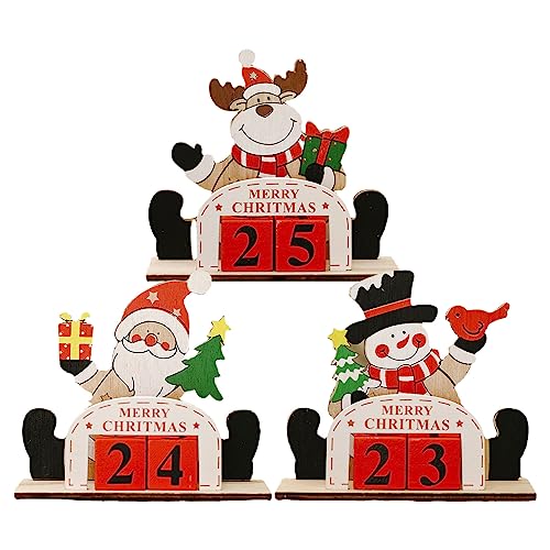 3 Countdown Kalender Würfel aus Holz, Tage Bis Weihnachten Countdown Ornament, Weihnachtsmann/Schneemann/Elch Weihnachts Adventskalender, Countdown zur Weihnachten Dekoration für Tisch Zuhause Büro von Pomurom