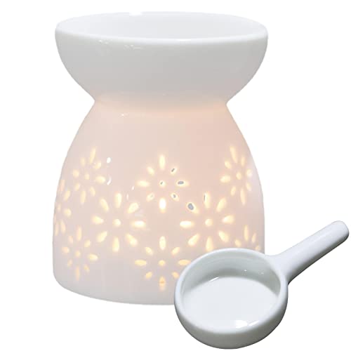 Duftlampe Keramik Weiß, Duftlicht Keramik mit Kerzenhalter Teelichthalter, Ätherisches Öl Brenner, Aromalampe für ätherische öle Teelicht, Aromabrenner für Duftöl Duftwachs, Zuhause Schlafzimmer von Pomurom