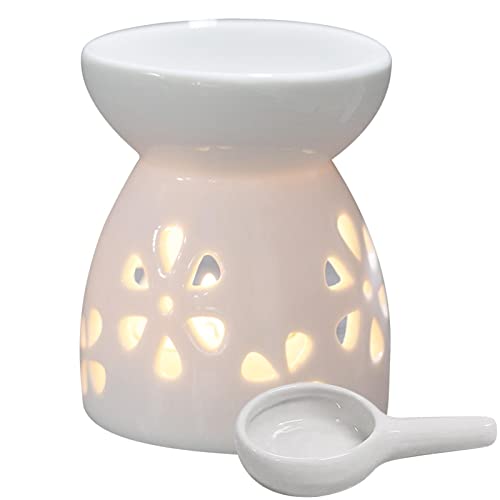 Duftlampe Keramik Weiß, Duftlicht Keramik mit Kerzenhalter Teelichthalter, Ätherisches Öl Brenner, Aromalampe für ätherische öle Teelicht, Aromabrenner für Duftöl Duftwachs, Zuhause Schlafzimmer von Pomurom