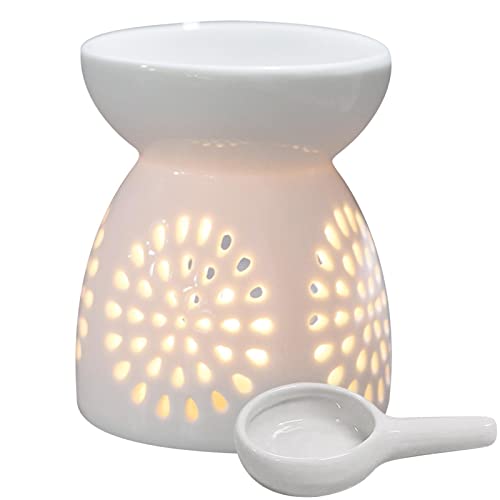 Duftlampe Keramik Weiß, Duftlicht Keramik mit Kerzenhalter Teelichthalter, Ätherisches Öl Brenner, Aromalampe für ätherische öle Teelicht, Aromabrenner für Duftöl Duftwachs, Zuhause Schlafzimmer von Pomurom