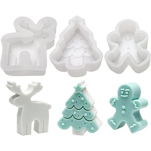 Pomurom 3 Silikonformen Weihnachten Silicon Mold Resin, Silikonform Weihnachtsbaum Lebkuchenmann Hirsch Epoxidharz Gipsguss Weihnachtsduftkerze Klein, Silikonformen Für Beton Epoxidharz Kerzen Gießen von Pomurom