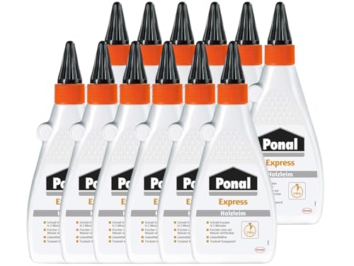 Ponal Express Holzleim, transparent und schnell trocknender Holzkleber für vielseitige Verleimungs- & Bastelarbeiten, wasserfester Leim in praktischer Flasche, 10x550g von Ponal