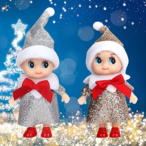 Pongnas Kleine Weihnachtselfen-Puppe, 4 Stück, Niedliche Miniatur-Weihnachtspuppen mit Glitzerndem Rock und Klassischem Karierten Kleid für Familienspaß während der Weihnachtszeit. von Pongnas