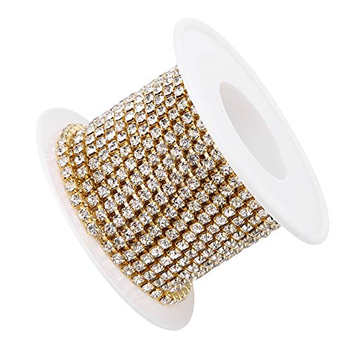 Strasskette, Kristall-Strass-Schließkette, Kristall-Strasskette, DIY-Mode-Schließkette, SS12, 5 Yard Pro Rolle, Kristall-Strasskette, Bekleidung, Beauty-Accessoires (GOLD) von Pongnas