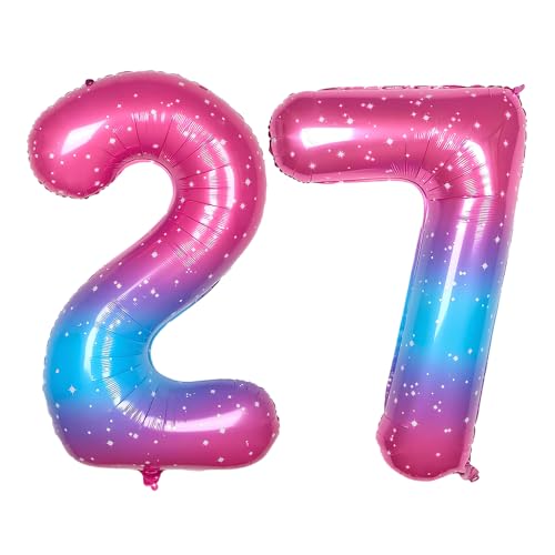 Ponmoo 40 Zoll Foil Luftballon Zahlen 27/72 Rosa-Blau (101cm), Aufblasbares Helium oder Luft, Riesige Folienballons Nummer 0-100, Große Ballones für Hochzeitstag und Geburtstag Party Dekoration von Ponmoo