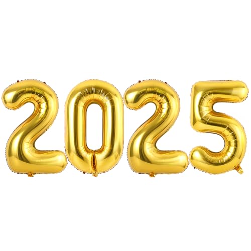 Ponmoo 40 Zoll Foil Luftballons 2025 Gold, 101cm, Aufgeblasen mit Helium oder Luft, Riesige Folienballons 2025, Großer Ballon für Neujahrsparty Dekoration von Ponmoo