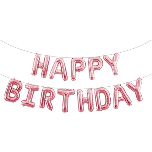 Ponmoo Folie Luftballons Happy Birthday Banner Kit - Roségold, Happy Birthday Ballons Party Dekorationen, Geburtstagsparty Folienballons Gute zum Geburtstag für Erwachsene Kinder von Ponmoo