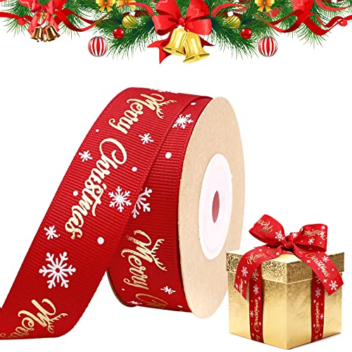 Geschenkband Weihnachten, 9M Rot Weihnachtsbänder mit Schneeflocke für Basteln Weihnachten Satinband Ripsband Schleifenband Dekoband für Weihnachtskuchen Karten Kränze Weihnachtsbaum (25 mm) von Ponsey