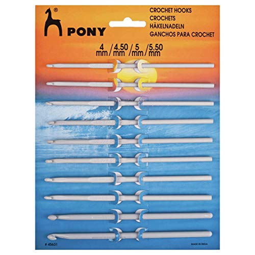 Pony Häkelnadel-Set, Aluminium, weiß, 4mm - 5.5mm von Pony