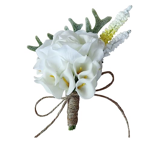 Poo4kark Beauty Kleine weiße Calla-Lilien-Korsage PE für Western-Hochzeit, Braut, Flaperon, Trauzeuge, Brautjungfern, Hochzeitsfeier, Zubehör von Poo4kark