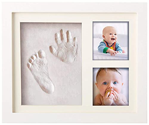 Pookie Boo Premium Baby Hand und Fußabdruck Set selber machen - mit Echtholz Bilderrahmen, Acrylglas & Platzhalter für 2 Babyfotos - Perfekte Geschenkidee für Kleinkinder, Väter und Mütter von Pookie Boo