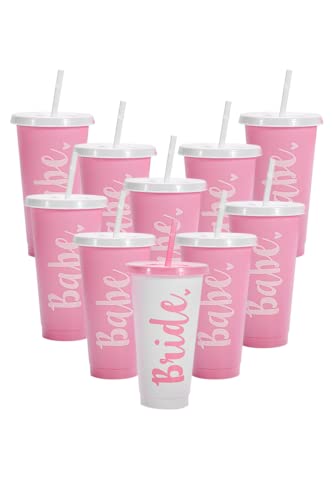 Bride & Babe Bachelorette Becher für Junggesellinnenabschiede [10 Stück],Bachelorette Party Supplies,Bachelorette Party Becher,Brautparty Becher,Brautjungfer Becher Set von 10 von Pop Fizz Designs