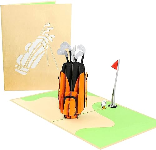 PopLife Cards Golfclub & Loch-in-One-Väter Tag Popup-Karte für alle Gelegenheiten Vatertag, alles Gute zum Geburtstag, Ruhestand, über die Hill-Karte für Golfer, Golf-Geschenk für Papa, Falten flach von PopLife