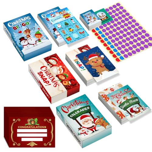 PopManko Christmas Bingo Game, Christmas Snap Card Game, Christmas Charades Game, 3 Christmas Xmas Bingo Card Charades Snap Card Game for Kids Party Activity (Multicolor - Christmas) von PopManko