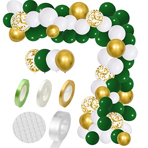 Dunkelgrün Weiß Gold Ballon Girlande Bogen Kit - 105PCS Weiß Grün Metallic Gold Konfetti Luftballons für wilde Tier ein Geburtstag Baby Dusche Hochzeit Dinosaurier Dschungel Fußball Party Dekorationen von PopularLdo