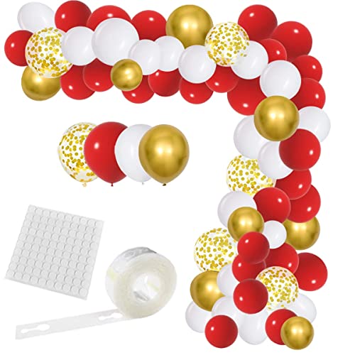 Rot Weiß Gold Ballon Girlande Bogen Kit - 122PCS Weiß Rot Gold Konfetti Latex Ballons für Brithday Hochzeit Jahrestag Baby Bridal Shower Weihnachten Happy New Year Dekorationen von PopularLdo