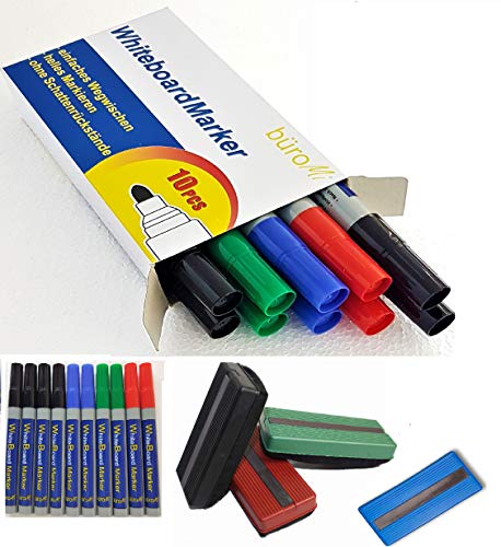 Whiteboardmarker 10er Set Whiteboardstifte Boardmarker Tafelmarker Whiteboard-Marker Tafelschreiber Weißwandstift plus Whiteboardschwamm magnetisch von Pora