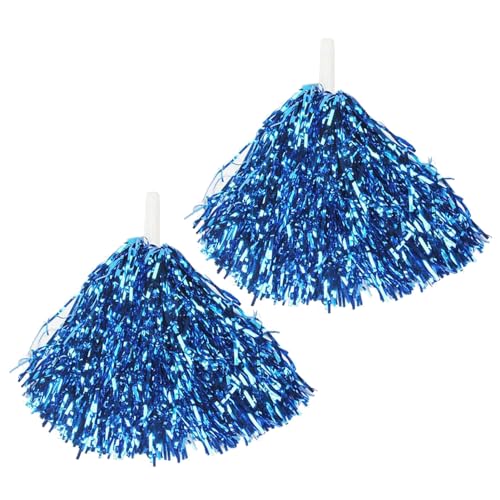 Porceosy Funkelnde Cheerleader-Pompons, langlebiges Pe-Material, 2 Stück metallische Pompons mit rutschfestem Griff, lebendige Sportarten für Cheerleading-Tanz Blau von Porceosy