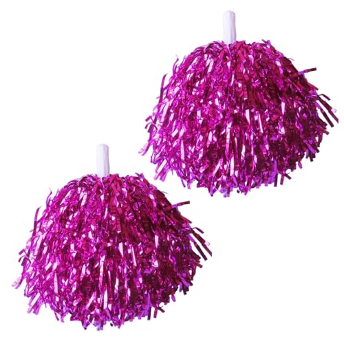 Porceosy Funkelnde Cheerleader-Pompons, langlebiges Pe-Material, 2 Stück metallische Pompons mit rutschfestem Griff, lebendige Sportarten für Cheerleading-Tanz Rosenrot von Porceosy