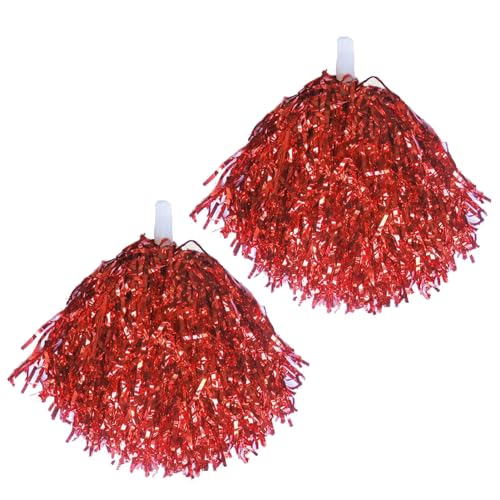 Porceosy Funkelnde Cheerleader-Pompons, langlebiges Pe-Material, 2 Stück metallische Pompons mit rutschfestem Griff, lebendige Sportarten für Cheerleading-Tanz Rot von Porceosy