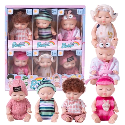 6pcs Mini Babypuppen 4 Zoll realistischer Plastikschlaf -Mini -Babys mit Kleidung, bewegliche Gelenke süße -Puppen für Mädchen Jungen Kleinkinder und Kinder 3+ von Porgeel