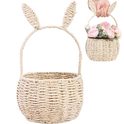 Gewebter Korb süßer Hasenkorb mit Griff Wicker gewebten Aufbewahrungskorb mit Hasenohren rustikaler Blumenmädchenkorb für Hochzeit Picknickparty bevorzugt Geschenke Süßigkeiten Früchte Style1 von Porgeel