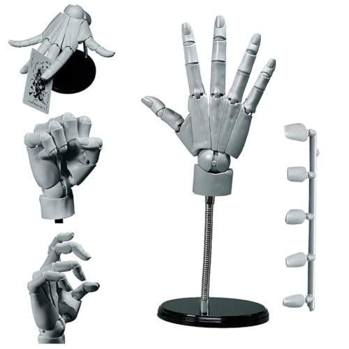 Handmodell 1: 1 artikuliertes Mannequin Handbewegungsgelenk 16x8in Manikin Hand mit Basis DIY PVC ABS Handmodell zum Zeichnen, Malerei, Skizzieren, Grau(1) von Porgeel