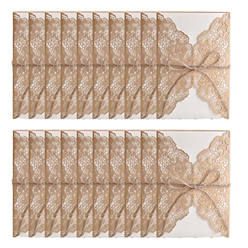 Porgeel 20pcs Hochzeitseinladungskarten Umschlag leer Kraftpapier Innenblatt Party Einladungen Golden von Porgeel