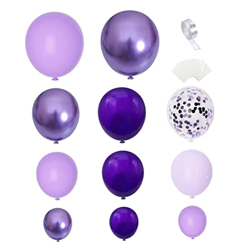 Purple Ballon Garland Kit, 129pcs lila Luftballons unterschiedlich Größe 18 12 10 5, Metallic Purple Ballon Purpur Konfetti Ballon Bogen für lila Themenpartydekoration, Geburtstag Hochzeit Babyparty von Porgeel