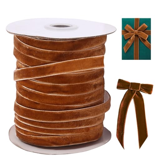 Samtband, 50 Meter langes Samtband, 3/8 '' breites einseitiges Samt -Weihnachtsband mit Spulen, Samtband für Bögen, die Geschenkverpackung hellbraun machen von Porgeel