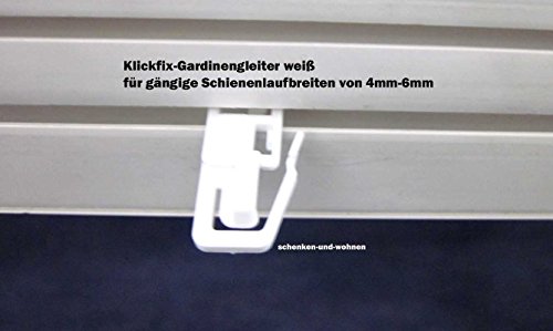 Porschen 20 Stück Klickfix - Gardinengleiter für gängige Schienenlaufbreiten 4mm - 6mm von Porschen