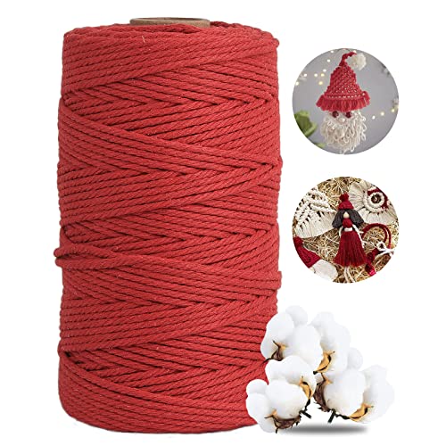 Posan Makramee Garn 3mm x 200m, Natur Baumwollgarn ohne Chemie, Macrame Cord für DIY Handwerk Basteln Wandbehang Blumenampel Pflanze Aufhänger Stricken (Rot) von Posan