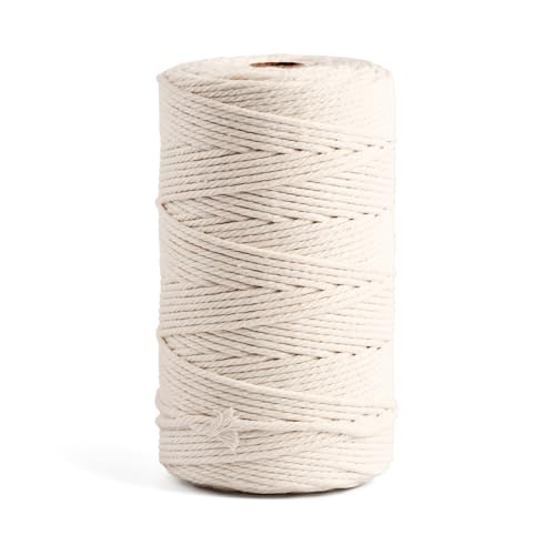 Posan Makramee Garn 3mm x 200m, Natur Baumwollgarn ohne Chemie, Macrame Cord für DIY Handwerk Basteln Wandbehang Blumenampel Pflanze Aufhänger Stricken (Beige) von Posan