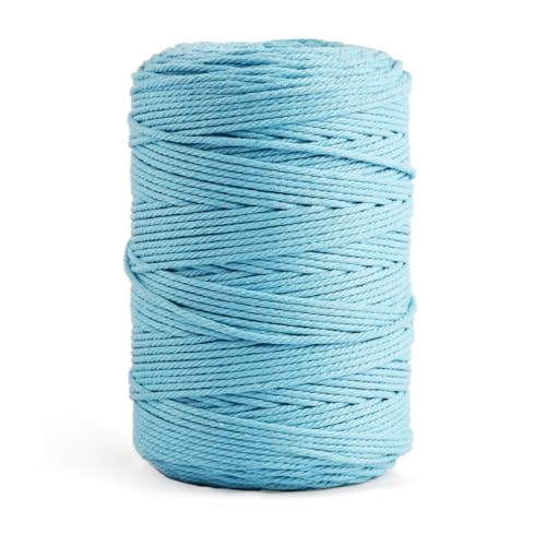 Posan Makramee Garn 3mm x 300m, Natur Baumwollgarn ohne Chemie, Macrame Cord für DIY Handwerk Basteln Wandbehang Blumenampel Pflanze Aufhänger Stricken (Hellblau) von Posan