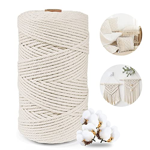 Posan Makramee Garn 3mm x 300m, Natur Baumwollgarn ohne Chemie, Macrame Cord für DIY Handwerk Basteln Wandbehang Blumenampel Pflanze Aufhänger Stricken (Beige) von Posan