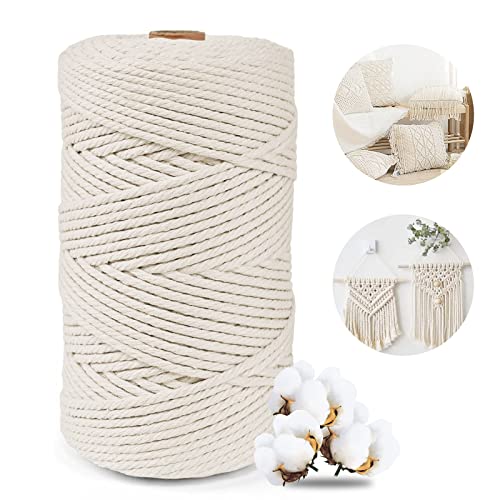 Posan Makramee Garn 4mm x 200m, Natur Baumwollgarn ohne Chemie, Macrame Cord für DIY Handwerk Basteln Wandbehang Blumenampel Pflanze Aufhänger Stricken (Beige) von Posan