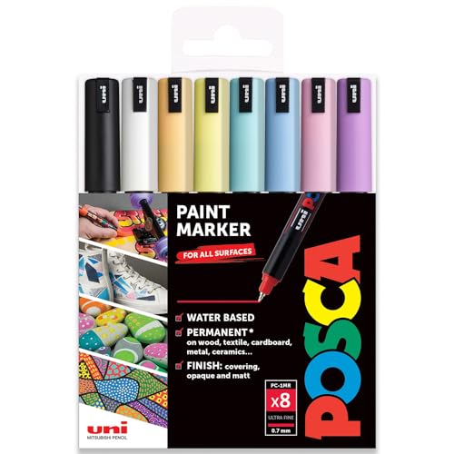 Posca - PC-1MR Art Paint Marker – 0,7 mm Spitze – Set mit 8 Stück – in Kunststoffhülle (Pastelltöne) von POSCA